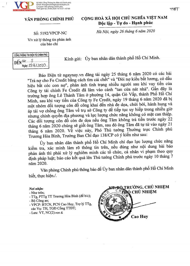 Phó Thủ tướng Trương Hoà Bình yêu cầu làm rõ thông tin bài báo Trả nợ cho Fe Credit bằng cách tìm cái chết - Ảnh 1. Phó Thủ tướng Trương Hoà Bình yêu cầu làm rõ thông tin bài báo Trả nợ cho Fe Credit bằng cách tìm cái chết - Ảnh 1.