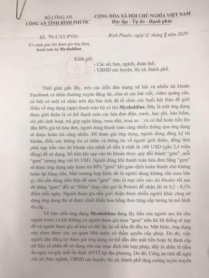 Công an cảnh báo lừa đảo khi nạp tiền vào ứng dụng Myaladdinz - Ảnh 2.
