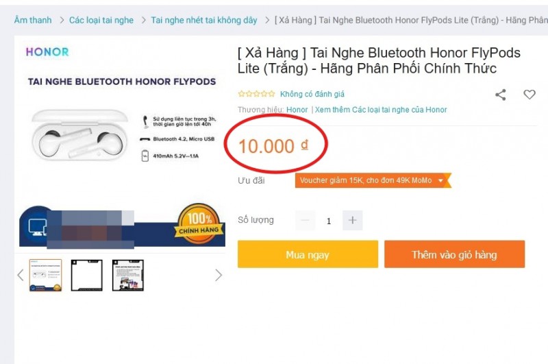 Hí hửng đặt mua tai nghe không dây Honor sale từ tiền triệu còn 10k, “hết hồn” vì phí ship lên tới… 4 triệu 5 - Ảnh 2. Hí hửng đặt mua tai nghe không dây Honor sale từ tiền triệu còn 10k, “hết hồn” vì phí ship lên tới… 4 triệu 5 - Ảnh 2.