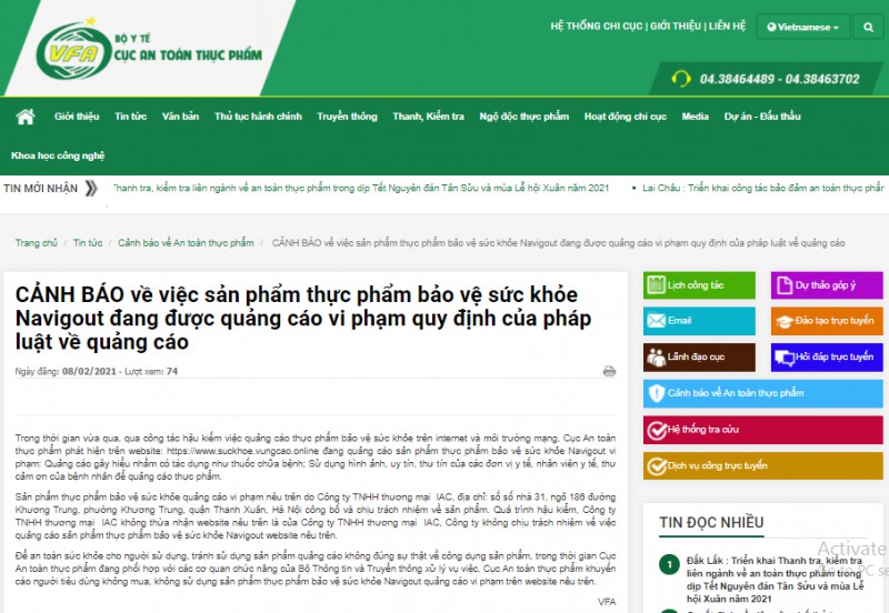 Công ty TNHH thương mại  IAC “cố tình” vi phạm quy định pháp luật về quảng cáo thực phẩm chức năng